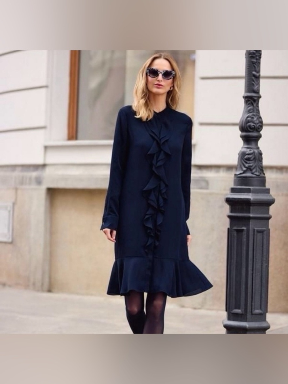 Tory Burch Jane Navy Ruffled Crepe de Chine Dress Size 6